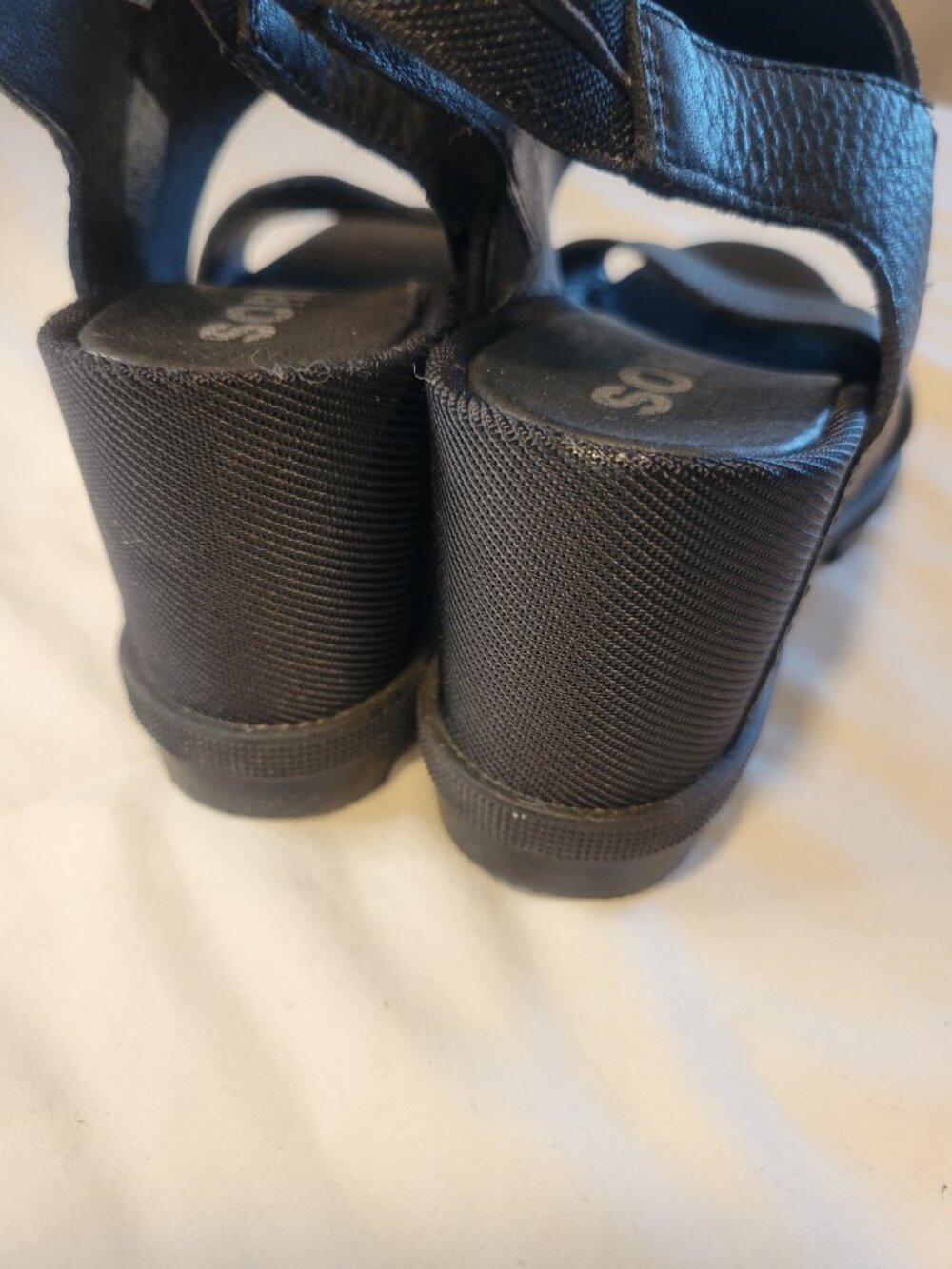 Sorel Black Leather Wedge Sandals Ankle Strap Platform Women's Size 7 - Picture 7 of 9